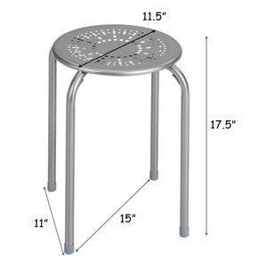 6-Pack Stackable Multifunctional Daisy Design Backless Round Metal Stool Set-Grey