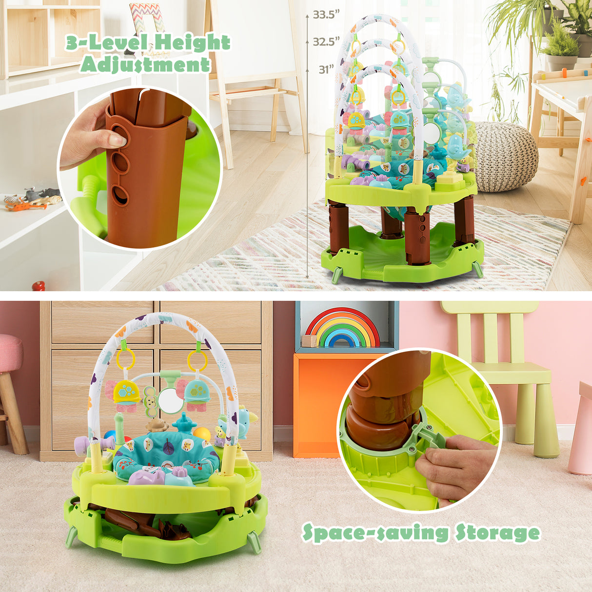 3-in-1 Baby Activity Center with 3-position for 0-24 Months-Pink