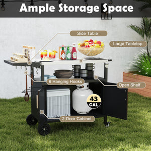 Outdoor Grill Cart with Storage and Folding Stainless Steel Top-Black