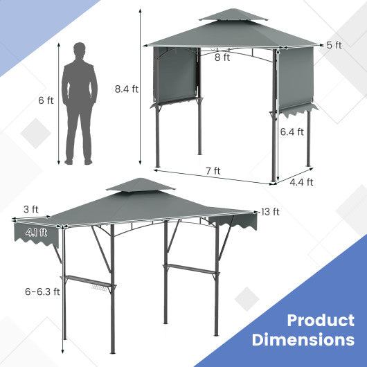13 x 5 Feet Grill Gazebo with Dual Side Awnings and 2 Shelves Adjustable Shadow-Gray