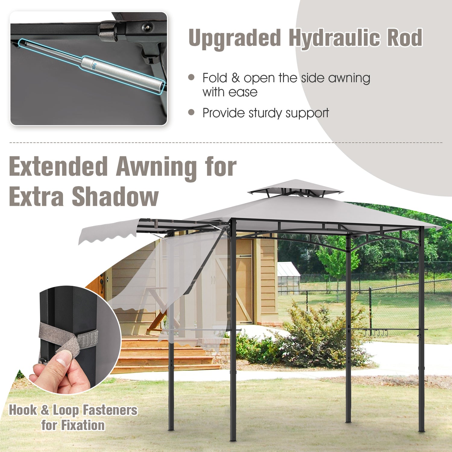 11 x 5 FT Grill Gazebo with Side Awning and Double-Tiered Top-Gray