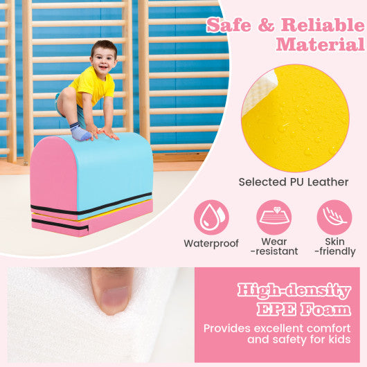 Gymnastics Vaulting Box with Detachable Mat Carrying Handle for Kids-Blue