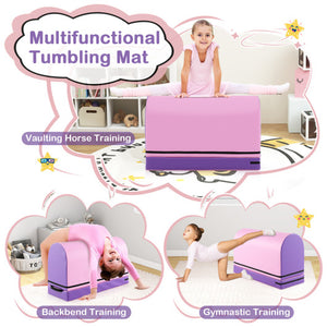 Gymnastics Vaulting Box with Detachable Mat Carrying Handle for Kids-Purple