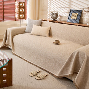 Natural Textured Linen Couch Cover, Breathable & Hypoallergenic Furniture Protector