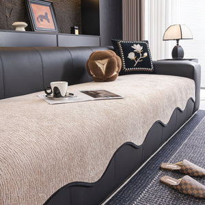 Chenille Couch Cover with Scalloped Edge, Non-Slip Modular Slipcover Sectional