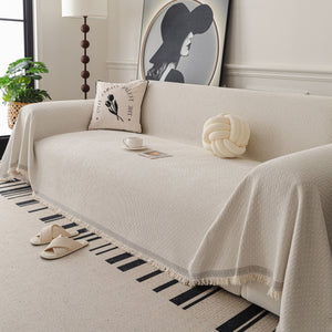 Textured Woven Modern Sofa Cover, Natural Blend Decorative Couch Throw Blanket