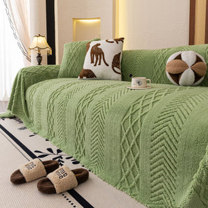 Plush Fleece Sofa Cover with 3D Cable Knit Texture Soft Cozy Warm Sofa Throw Blanket