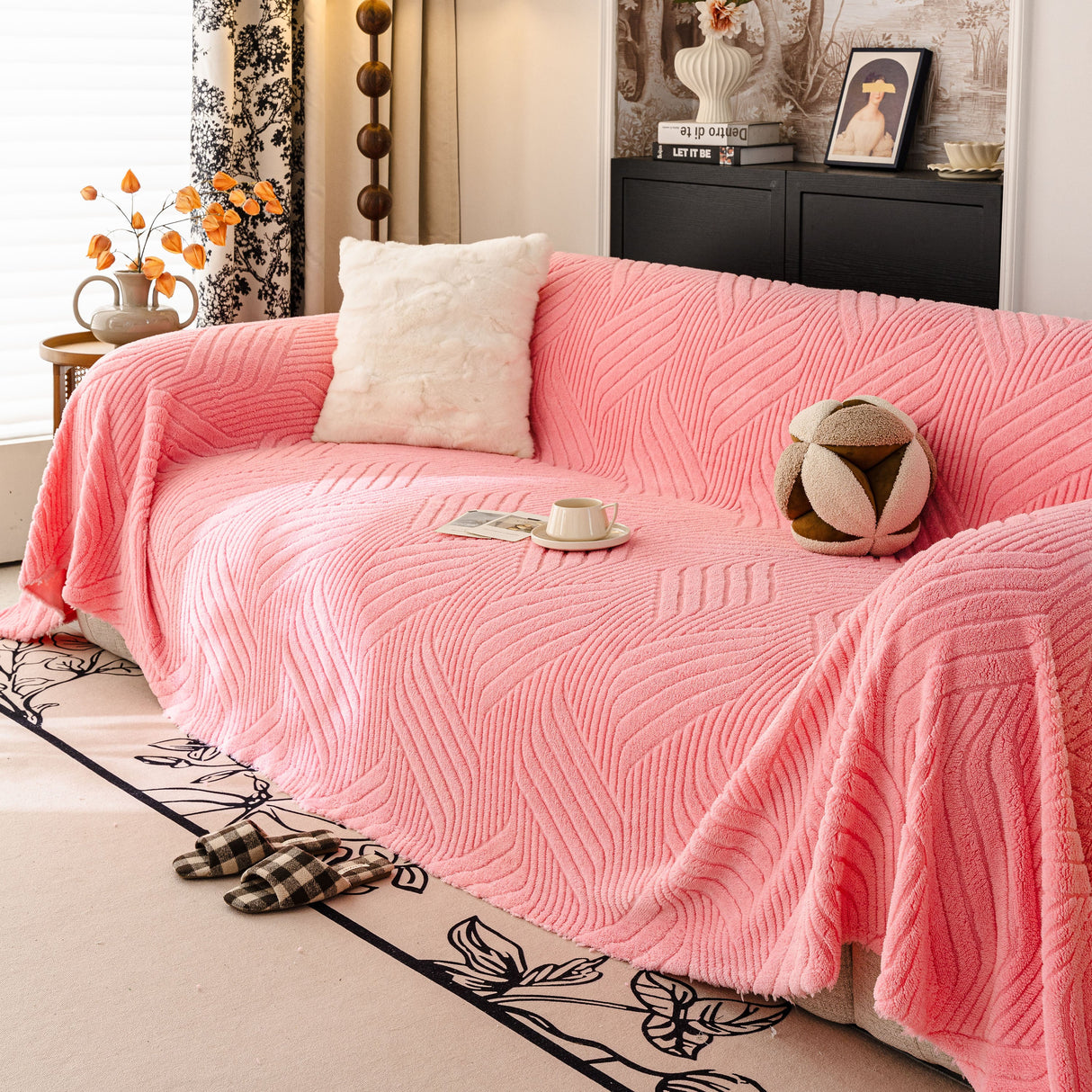 Plush Flannel Fleece Sofa Throw Blanket, Soft & Cozy Furniture Protector for Couch