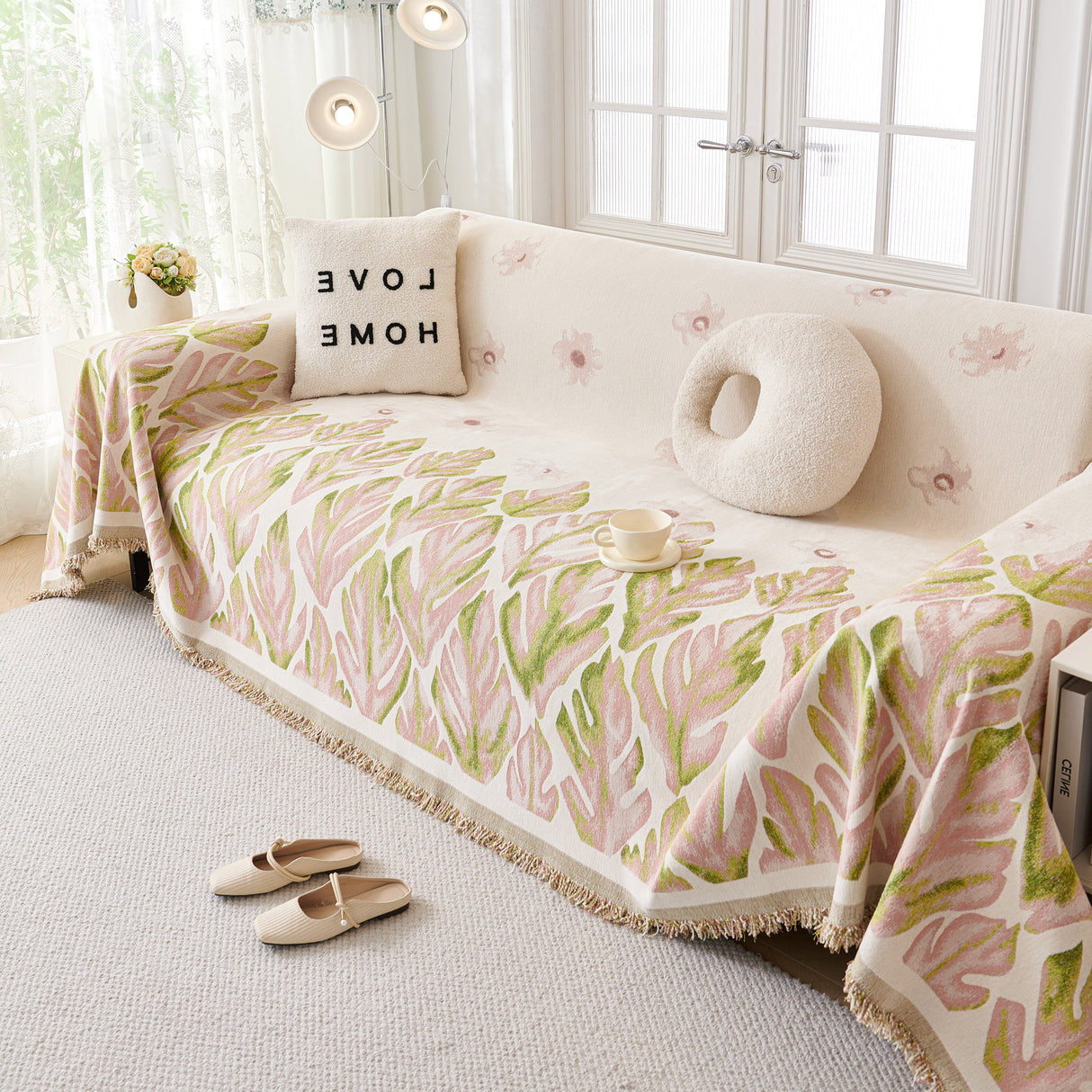 Soft Woven Leaf Couch Blanket, Pet-friendly Sectional Sofa Slipcover For Cats Dogs