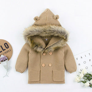 Modern Luxury Winter Warm Newborn Baby Boy Girl Knit Hooded Coat Fur Collar Jacket Clothes FOr Boys and Girls