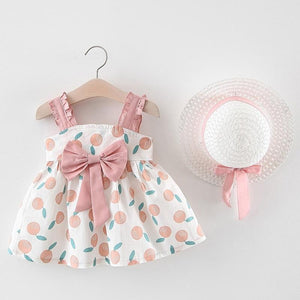 Luxury Modern Baby Girls Dresses With Hat 2pcs Clothes Sets Kids Clothes Baby Sleeveless Dress Print Floral Fruit Design Style