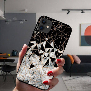 Unique Abstract Ultra Thin Sparkle Soft Silicone Case For iPhone XS Max 8 7 Plus X XR 6 6S 5S Mini Black Phone Case Marble Geometric Art Soft Silicone Cover