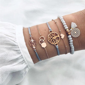 Modern Fashion New Luxury Different Style Elegant Elephant Tree Of Life Tassel Chain Bracelet Sets For Women Jewelry Trend Sets For Her