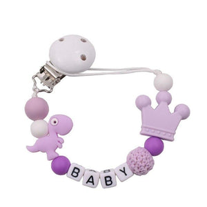 Lemon Comeon Baby's NamePacifier Clips Holder Dinosaur Silicone Beads Teething Chain for Baby