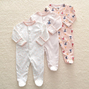 3Pcs Baby unisex Rompers  Long Sleeve Sleep suit Cartoon Jumpsuit Baby Pajamas Stes For Kids Between 0-12Months