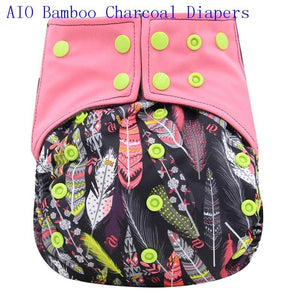 Newborn Cloth Diaper Sewed in Charcoal Bamboo Insert and Suede Pocket Diapers Waterproof Baby Nappies Design for Baby