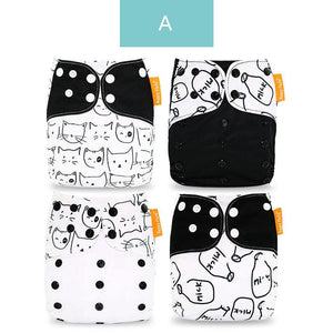 4PCS/SET Washable Eco-friendly Diaper Ecological Adjustable Nappy Reusable Cloth Diapers Set For Baby and Kids