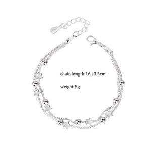 New Modern 925 Sterling Silver Double Layers Stars Beads Luxury Bracelets For Women Elegant Chain Charm Bracelet Birthday Party Gift (silver star)