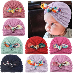 New  Handmade Cotton Girl Hat Autumn Winter Baby Boy Girl Hat Colorful Bow Elastic Cute Baby Turban In Elegant Design