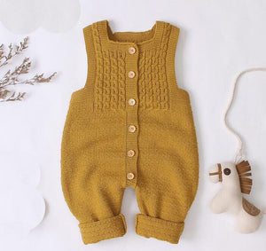 Handmade Baby Knitting Rompers Sleeveless Solid Color Jumpsuit Winter Romper For Girls and Boys In Modern Retro Style