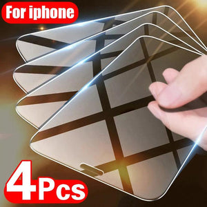 4PCS Tempered Glass for iPhone 11 12 13 14 Pro XR X XS Max Screen Protector on for iPhone 12 Pro Max Mini 7 8 6 6S Plus SE Glass Tempered Glass Easy Frame Installation HD Ultra-Thin Screen Protector