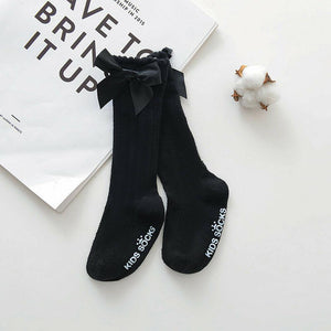Baby Girls Big Bow 100% Cotton Knee High Long Soft Cotton Lace Baby Socks Bowknot Socks
