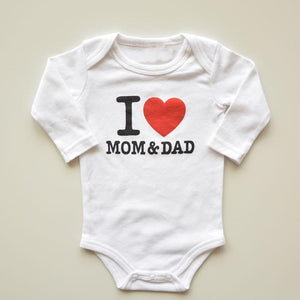 Baby Boys Girls Romper Cotton Long Sleeve Letter Print I Love Mom & Dad Jumpsuit In Modern Design