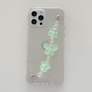 Butterfly Chain Flower Bracelet Chain Phone Case For iPhone 13 12 11 Pro XS Max X XR 7 8 Plus Cute Transparent Back Cover Phone Case For iphone 14Pro 12Mini 13 Pro 6 7 8 plus X XR XS Max SE Soft Fashion Bracelet Clear Protective Cover