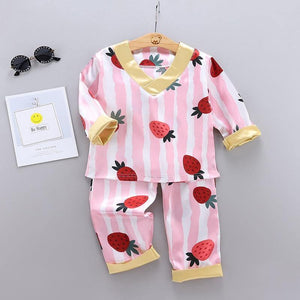 Luxury Modern Children's Pajamas Set Baby Suit Toddler Boys and Girls Ice Silk Satin Cartoon Printing Tops Pants Set Home Wear pajams for Kids
