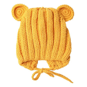 Luxury Modern Baby Knitted Winter Hat with Ears Cartoon Lace-up Children Kids Baby Bonnet Cap In Winter Cozy Style