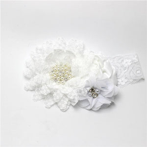 Luxury Modern Handmade Flower Headband Newborn Infant Pearl Flowers With Lace wide Headbands Bebes Hair Accessories Bow