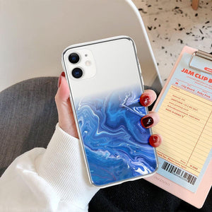 Luxury Marble Transparent Phone Case For iPhone 11 12 Pro XS Max X XR 7 8 Plus Soft Silicone Shockproof Cover  Green Marble Design Gold Sparkly Glitter Protective Stylish Slim Thin Cute Case for Phone