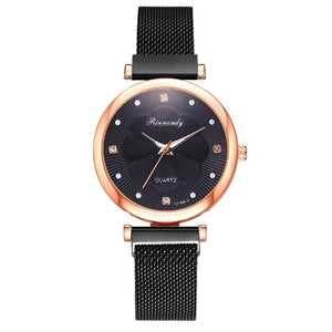 Fashion Set Women Watches Luxury Magnet Buckle Flower Rhinestone Watch Ladies Quartz Wrist Watch  WIth Bracelet In Set For Women and Girls