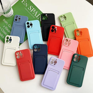 Soft Silicone Phone Case For iPhone 14 13 Pro Max 13Pro Silicone Soft Mobile Phone Case Wallet Card Holder Cover Slim Fit Thin Protective Soft Shock-Absorbing Wallet Case