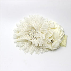 Luxury Modern Handmade Flower Headband Newborn Infant Pearl Flowers With Lace wide Headbands Bebes Hair Accessories Bow