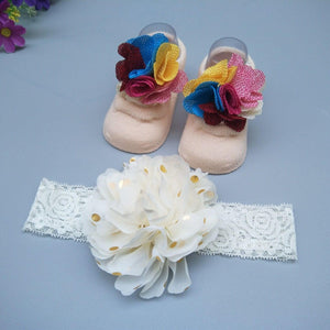 Baby Newborn Solid Color Lace Baby Bowknot Socks & Princess Cute Baby Socks Hair Band Set FOr Girls Baby In Modern Design