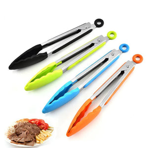Silicone Stainless Steel Kitchen Tongs Non-slip BBQ Salad Tools