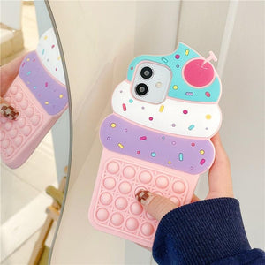 3D Delicious Cherry Ice Cream Silicone Phone Case For iphone 13 12 11 Pro Max Xs Xr 7 8 Plus X Se finger bubble game soft cover 3D Cartoon Cupcake Shape Soft Silicone Full Protection Shockproof Case