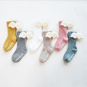 Luxury Modern Socks Baby Girls Knee High Socks With Angel wing  Summer Autumn Cotton Socks Solid Candy Color Toddler For Kids
