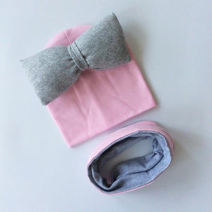 Luxury Modern Autumn Winter Girls Foam Butterfly Cotton Hat And Scarf Set For Kids Baby Caps With Big Bow And Elegant Scarf For Baby and Kids