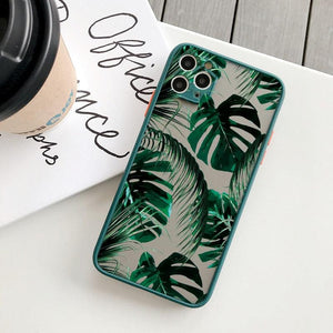 Green Leaves Plant Flower Phone Case for iphone 11 12 13 14 Pro Max Hard Back Shockproof Cover Floral Tropical Design with Slim Glossy Green Palm Leaves Pattern Case