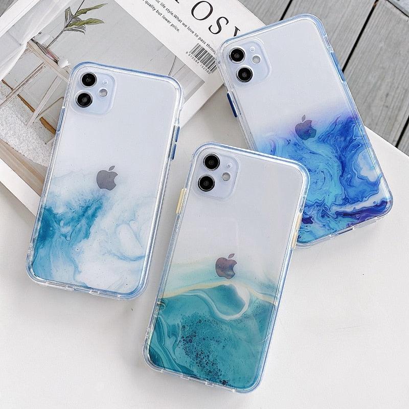 Luxury Marble Transparent Phone Case For iPhone 11 12 Pro XS Max X XR 7 8 Plus Soft Silicone Shockproof Cover  Green Marble Design Gold Sparkly Glitter Protective Stylish Slim Thin Cute Case for Phone