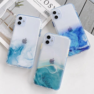 Luxury Marble Transparent Phone Case For iPhone 11 12 Pro XS Max X XR 7 8 Plus Soft Silicone Shockproof Cover  Green Marble Design Gold Sparkly Glitter Protective Stylish Slim Thin Cute Case for Phone