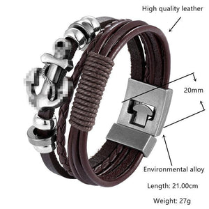Trendy Modern Jewelry Leather Bracelet Men Braided Multilayer Anchor Bracelets Ladies Rope Chain for Male Jewelry Classic Style
