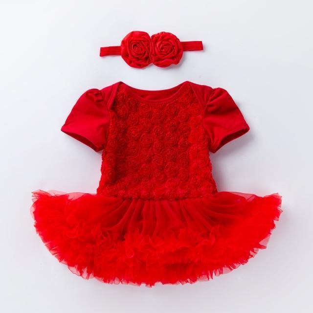 Pink Baby Luxury Bodysuit Infant Girls Princess Puffy Dress Baby Gown Party Wedding Excellent Girls Gift