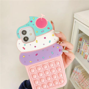 3D Delicious Cherry Ice Cream Silicone Phone Case For iphone 13 12 11 Pro Max Xs Xr 7 8 Plus X Se finger bubble game soft cover 3D Cartoon Cupcake Shape Soft Silicone Full Protection Shockproof Case