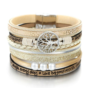 High Quality Handmade Elegant Fashion Luxury Modern New Amazing Charm Pearl Life of tree Leather Bracelets For Women