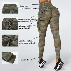 Camouflage Yoga Pants With Pockets Women Fitness Leggings Workout Sports Pocket Women Green Leggings Slim Skinny Gym Leggings Pants Push Up Elastic Slim Pants For Autumn And Winter