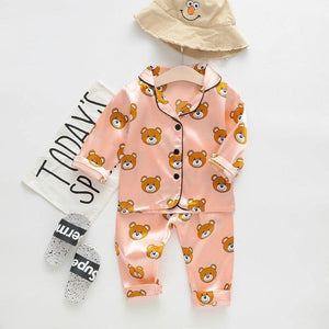Luxury Modern Children's Pajamas Set Baby Suit Toddler Boys and Girls Ice Silk Satin Cartoon Printing Tops Pants Set Home Wear pajams for Kids