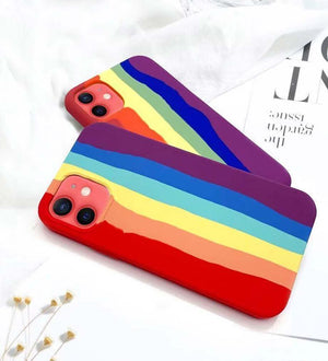 Luxury Rainbow Silicone Case For iPhone 11 X Xr Xs Max Case 12 11 Pro Max 6 6s 7 8 Plus Modern Colorful Shockproof Back Cover Rainbow Color Soft Silicon Back Cover Case